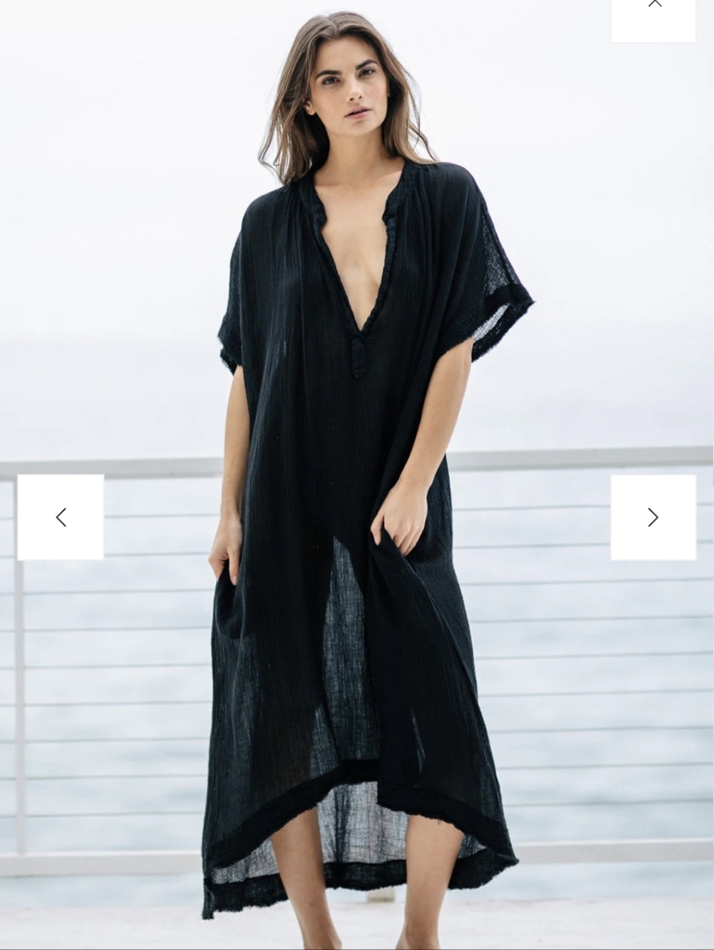 9seed,TUNISIA short sleeve caftan in lightweight gauze - black